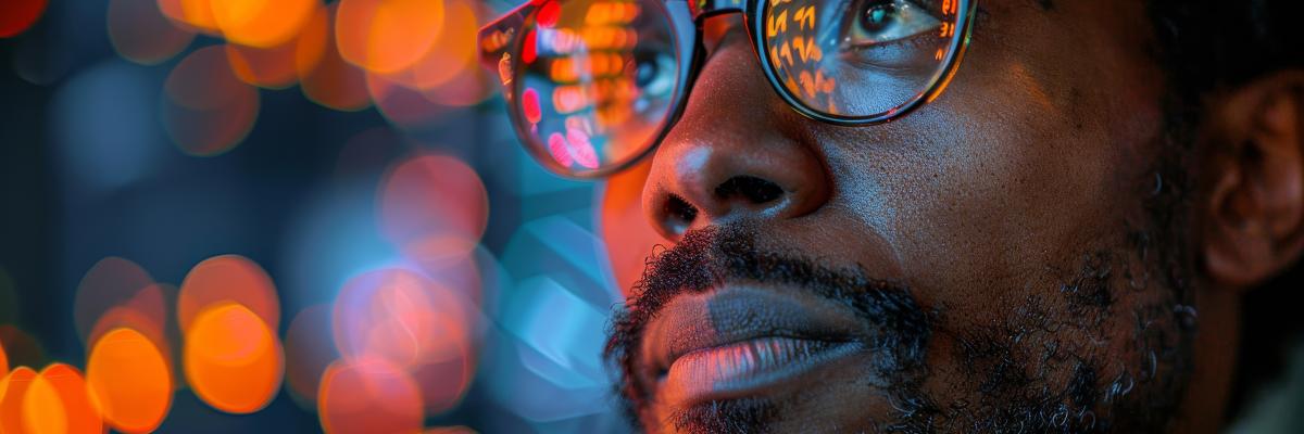 Guy with glasses looking at lights